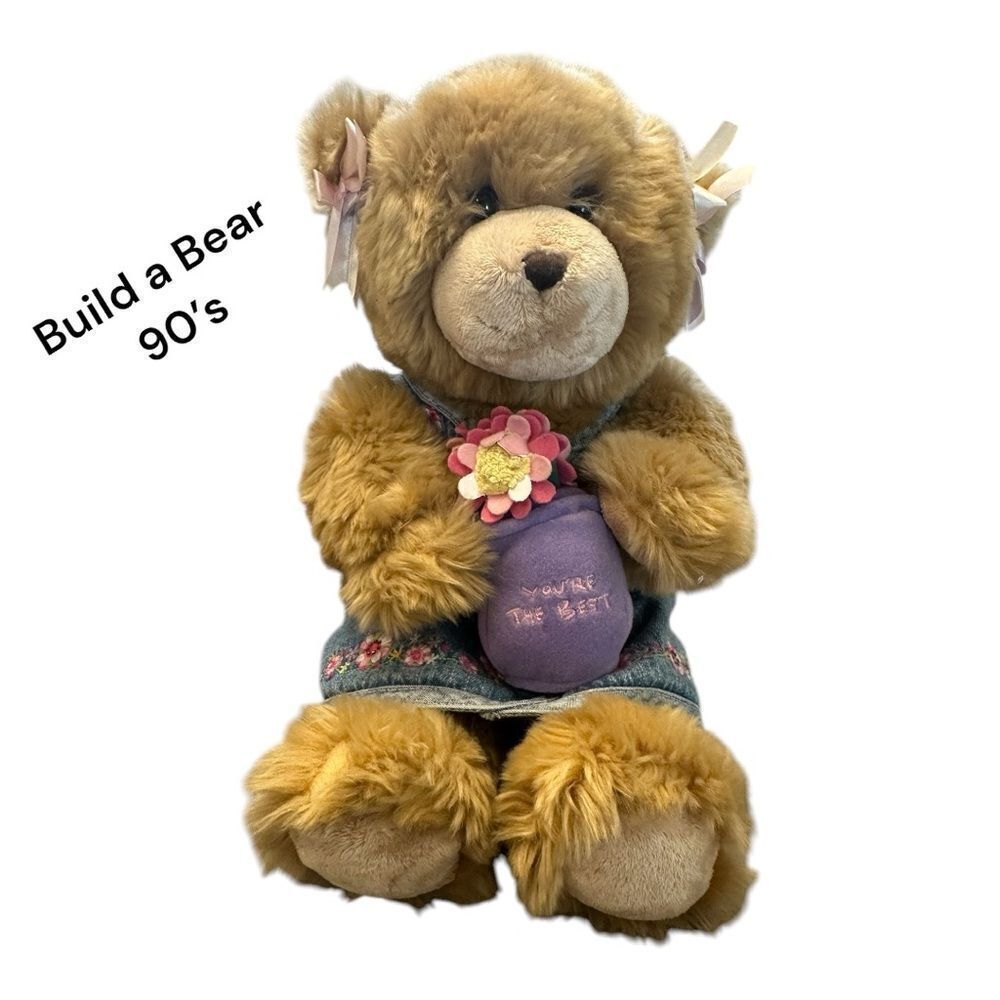 Build-A-Bear Brown Teddy with Purple flower  Outfit